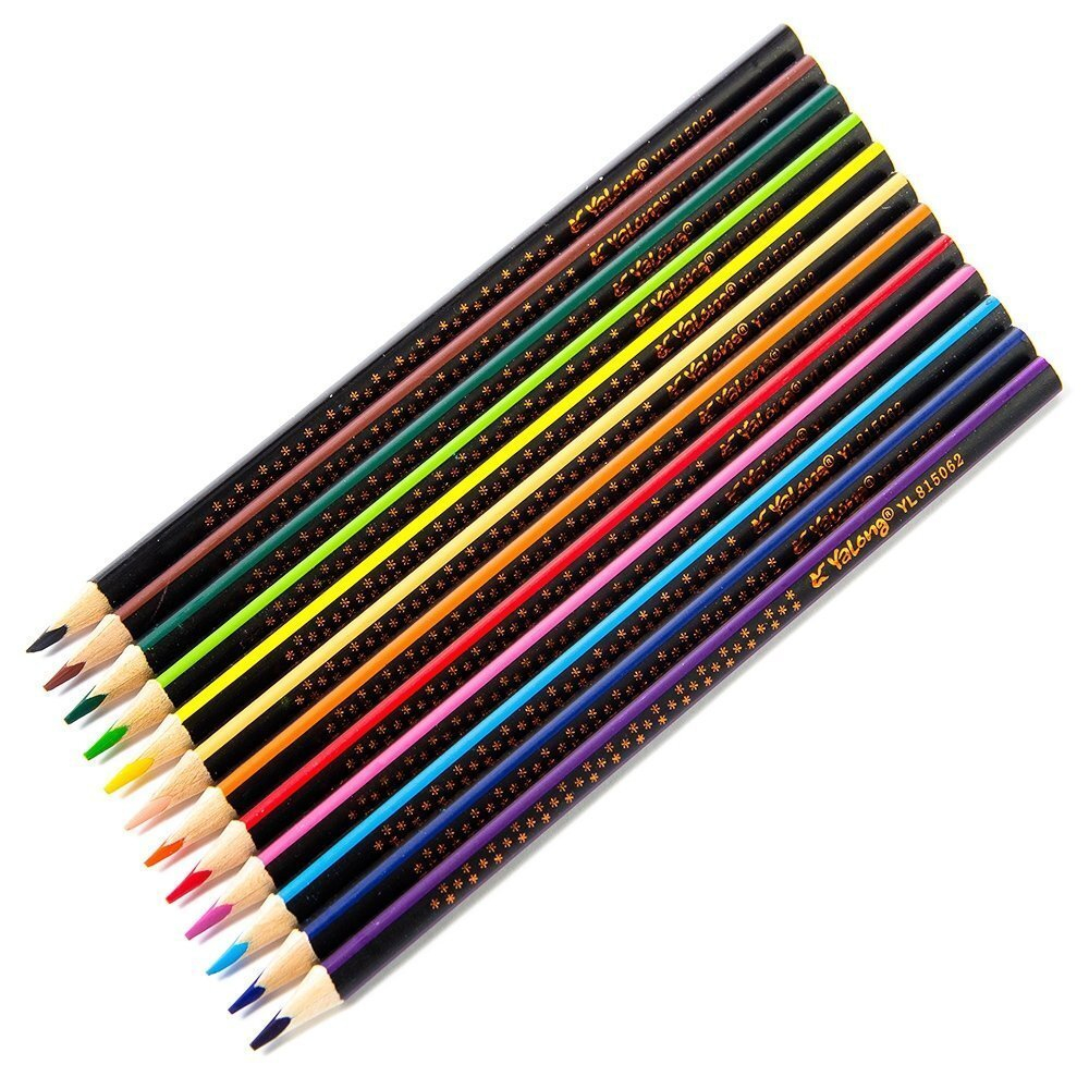 Карандаши цветные Yalong 12 цв., "Неон" деревянные, трехгранные, заточенные, дизайн на корпусе, грифель 3.0 мм, картон. уп., европод.