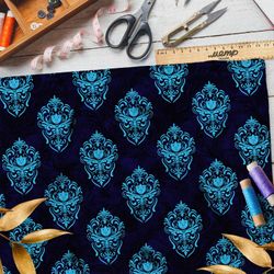 Ткань мембрана симметричный голубой узор на синем фоне