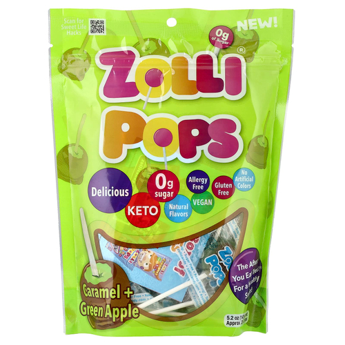 Zollipops, The Clean Teeth Pops, зеленое яблоко с карамелью, прибл. 23-25 леденцов, 5,2 унции
