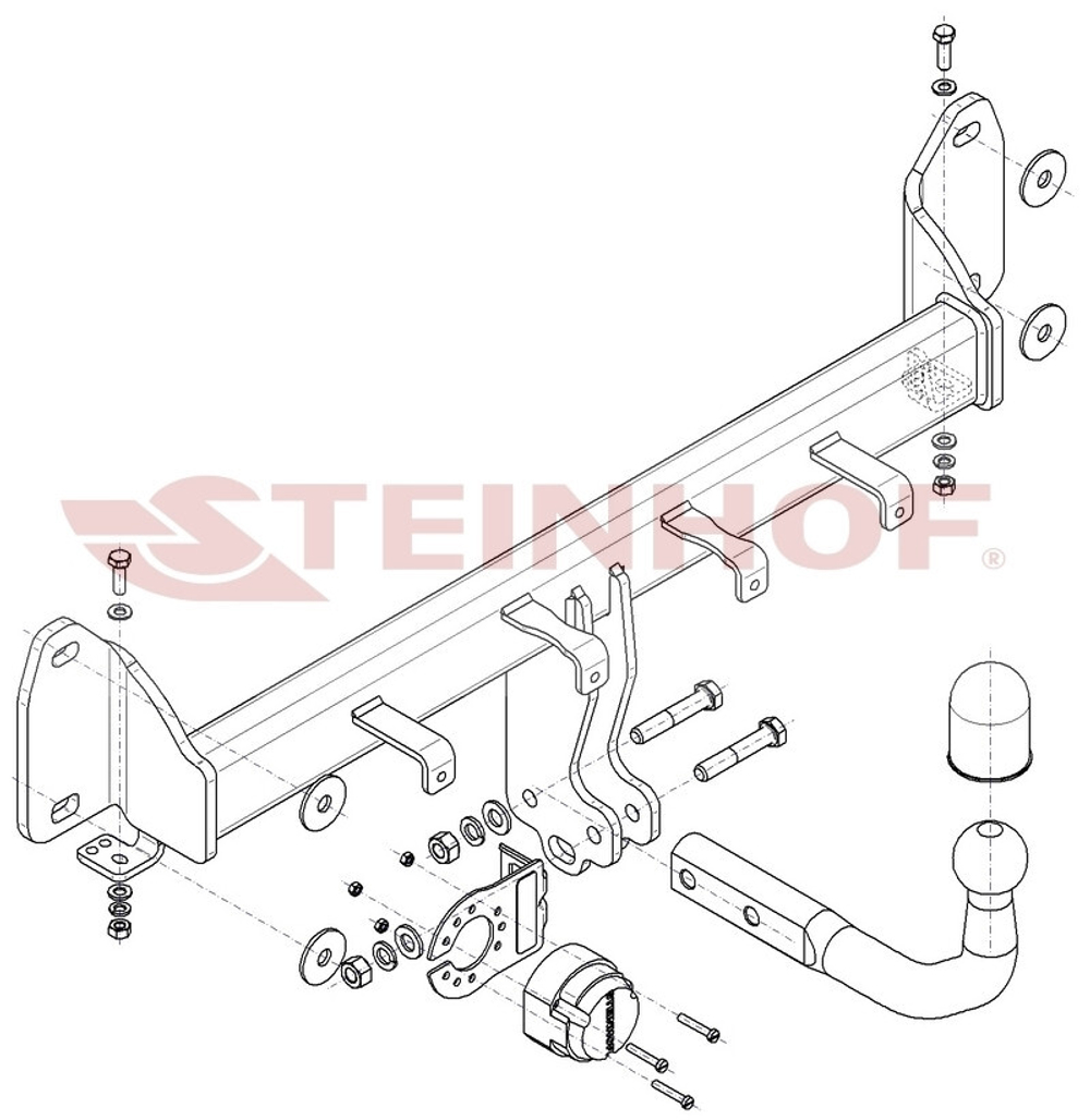 Фаркоп на BMW X3 F25 (также xDrive) 2010-2017, BMW X3 G01 2017-, BMW X4 F26 2014-2018, BMW X4 G02 2018- без подрезки бампера (паспорт и сертификат в комплекте)(без электрики) Steinhof.B-098