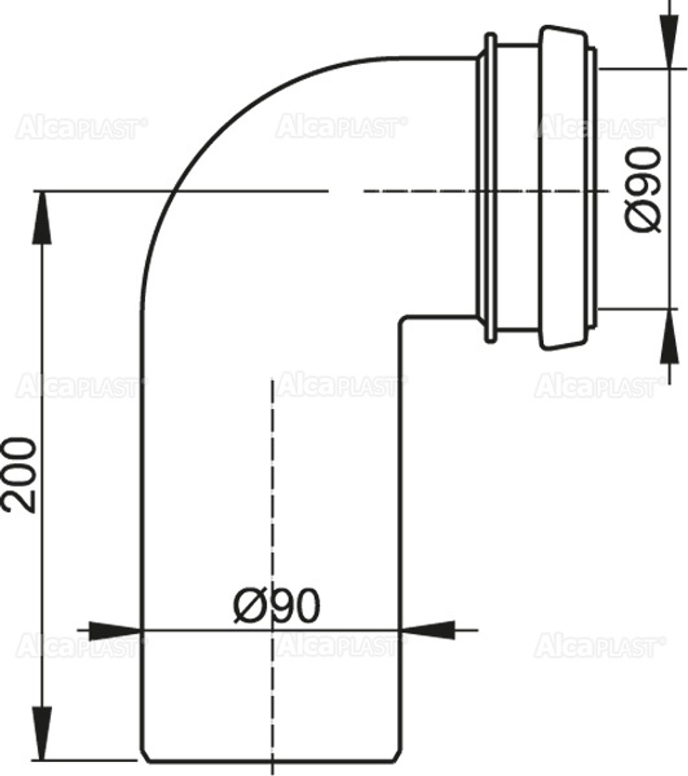 Стоковое колено Alcadrain 90/90, черный (M908)