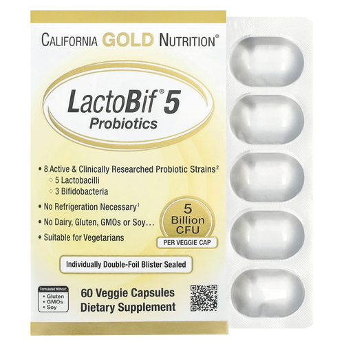 California Gold Nutrition, LactoBif® 5, пробиотики, 5 млрд КОЕ, 60 растительных капсул