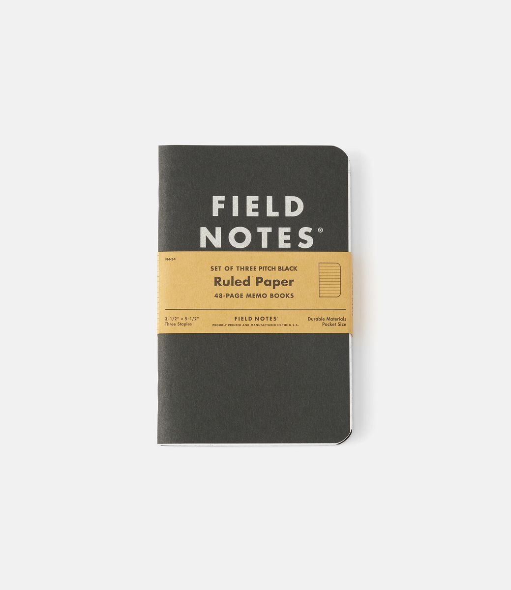 Field Notes Pitch Black Memo Book — набор линованных блокнотов для заметок