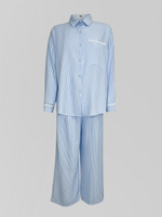 Костюм 80996 в полоску из рубашки и брюк прямого кроя с элементами кружева