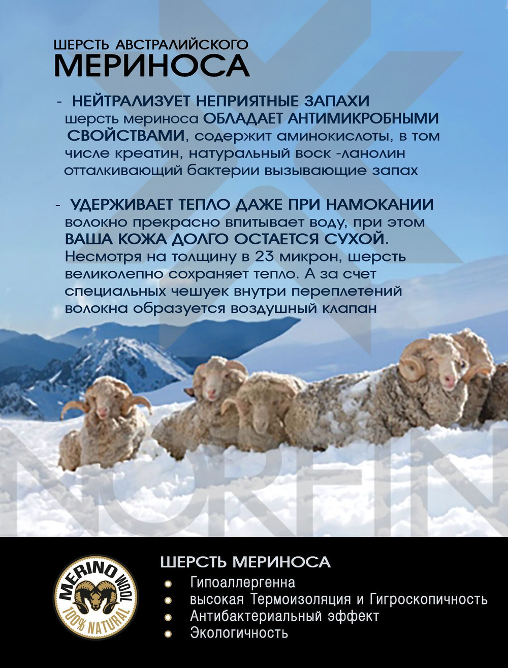 Носки Norfin T4P ARCTIC MERINO EXTREME CREW р.(42-44) L