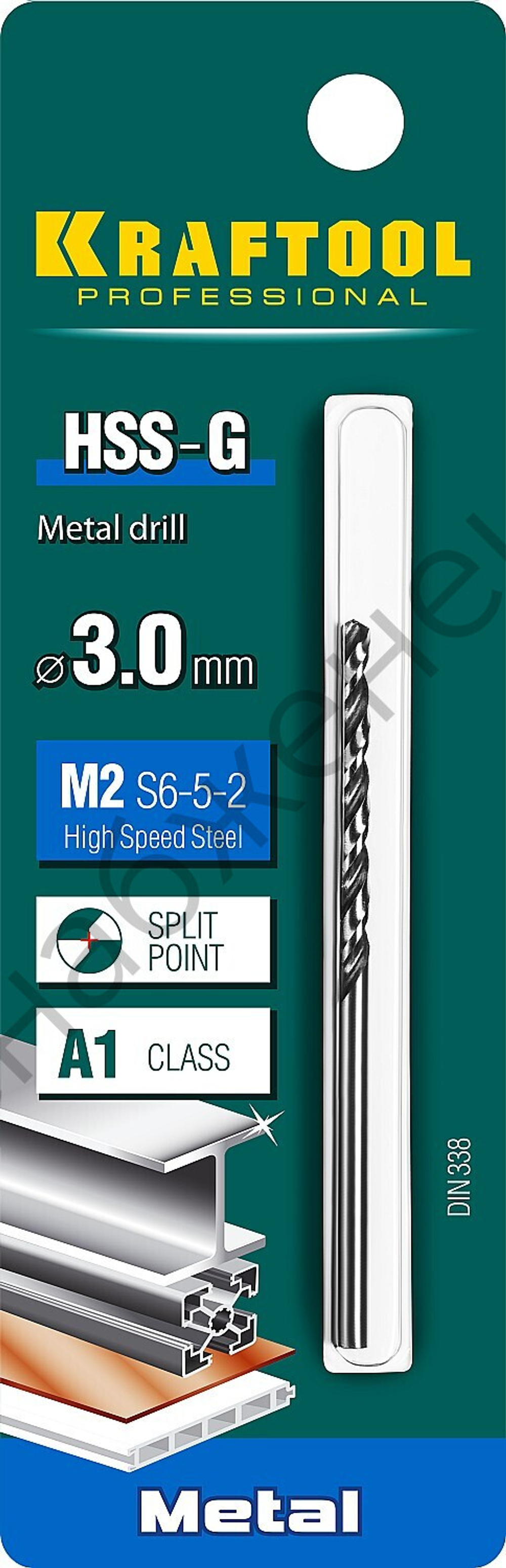 KRAFTOOL HSS-G 3.0 х61мм, Сверло по металлу HSS-G, сталь М2(S6-5-2)