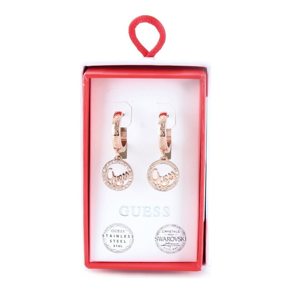 Серьги GUESS Розовый/Монетка-логотип/Стразы Девочка