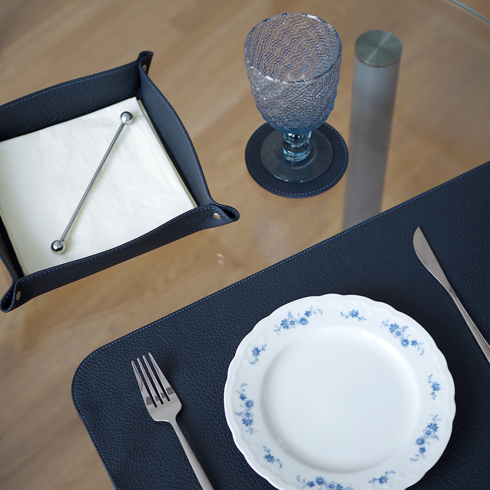 Лоток для мелочей из натуральной кожи теленка, синего цвета