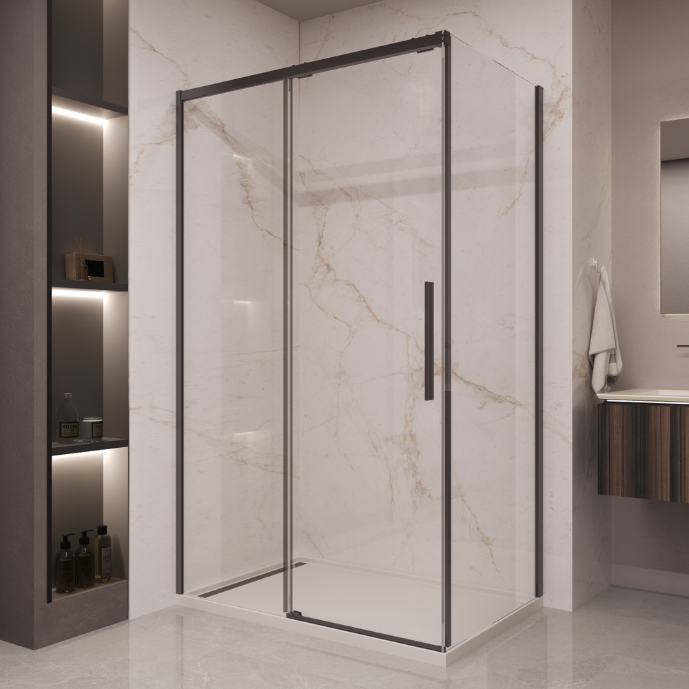 Душевой уголок Стелла (Stella) Vincea VSR-1ST8011CLB, 1100*800, черный, стекло прозрачное