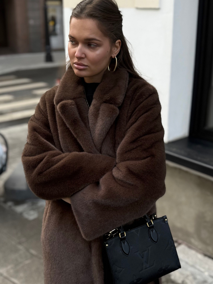 Шуба из эко меха Брауни эко-норка капучино