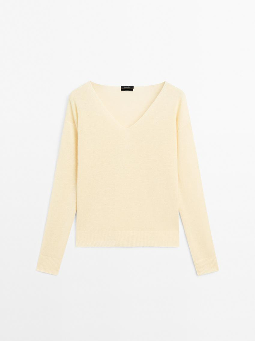 Massimo Dutti Свитер из 100% льна с длинными рукавами, желтый