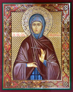 Икона на деревянной основе Евдокия Илиопольская прмц. 8х6 с тиснением золотой фольгой, в упаковке (Е