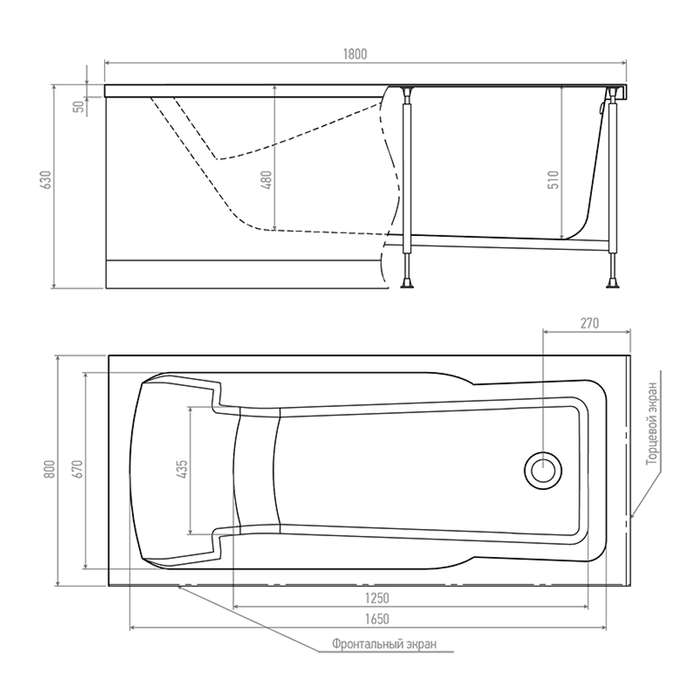 Ванна акриловая прямоугольная Alex Baitler  Madin 180*80 с ножками