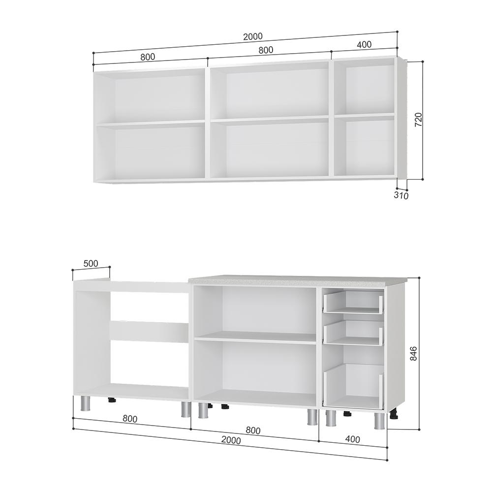 Кухня Дина 2 м белый глянец