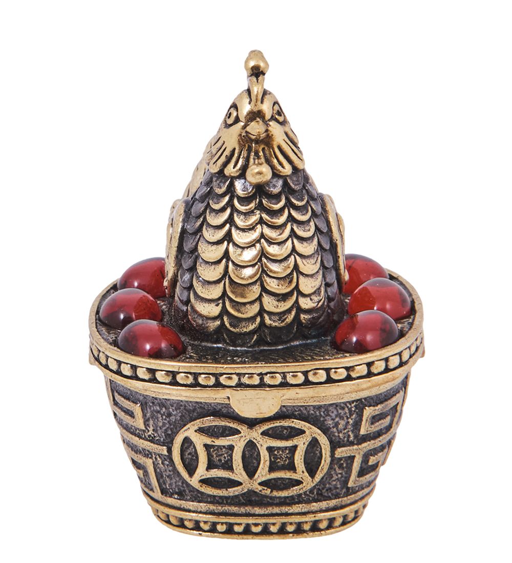 Народные промыслы AM-4192 Шкатулка «Курочка Фен-шуй» (латунь, янтарь)