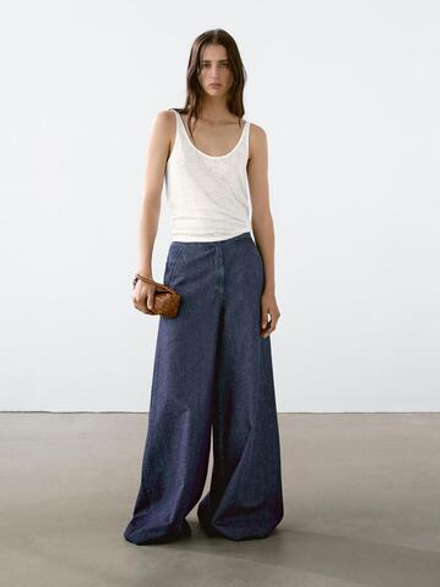 Massimo Dutti Трикотажный топ из 100% льна, натуральный, кремовый