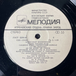 Винтажная виниловая пластинка Alexander Vedernikov Александр Ведерников Russian Folk Songs Русские Народные Песни (СССР 1981)