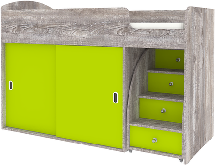 Кровать-чердак КарИВи Малыш Купе Бетон Лайм