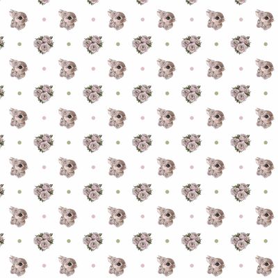 Кролики и нежные цветы на белом фоне с горошком