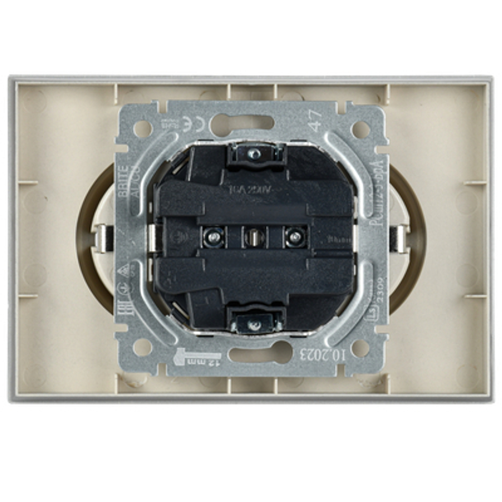 BRITE Розетка 2-местная с заземлением с защитными шторками 16А в сборе РСш12-3-БрА алюминий IEK