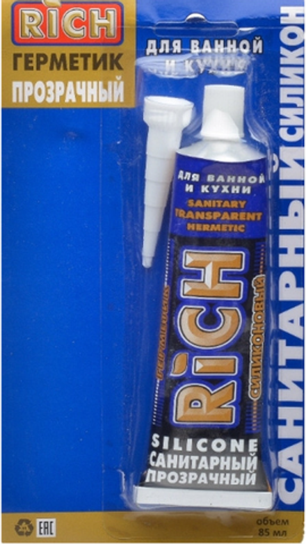 Герметик санитарный силиконовый, "RICH" прозрачный, 85мл (12шт)
