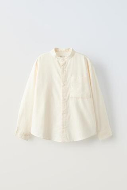 ZARA РУБАШКА ИЗ ТВИЛА С КАРМАНОМ, ЭКРЮ