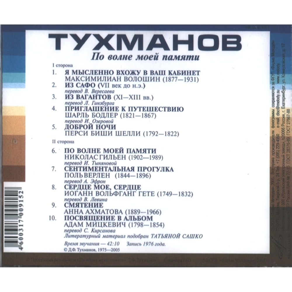 Давид Тухманов / По Волне Моей Памяти 30 Лет (CD)
