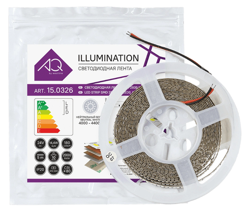 ЛЕНТА светодиодная 2835, 180 LED/м, 24V, 14,4W/м, 10 мм, IP20, нейтральный белый, AQ (15.0021)