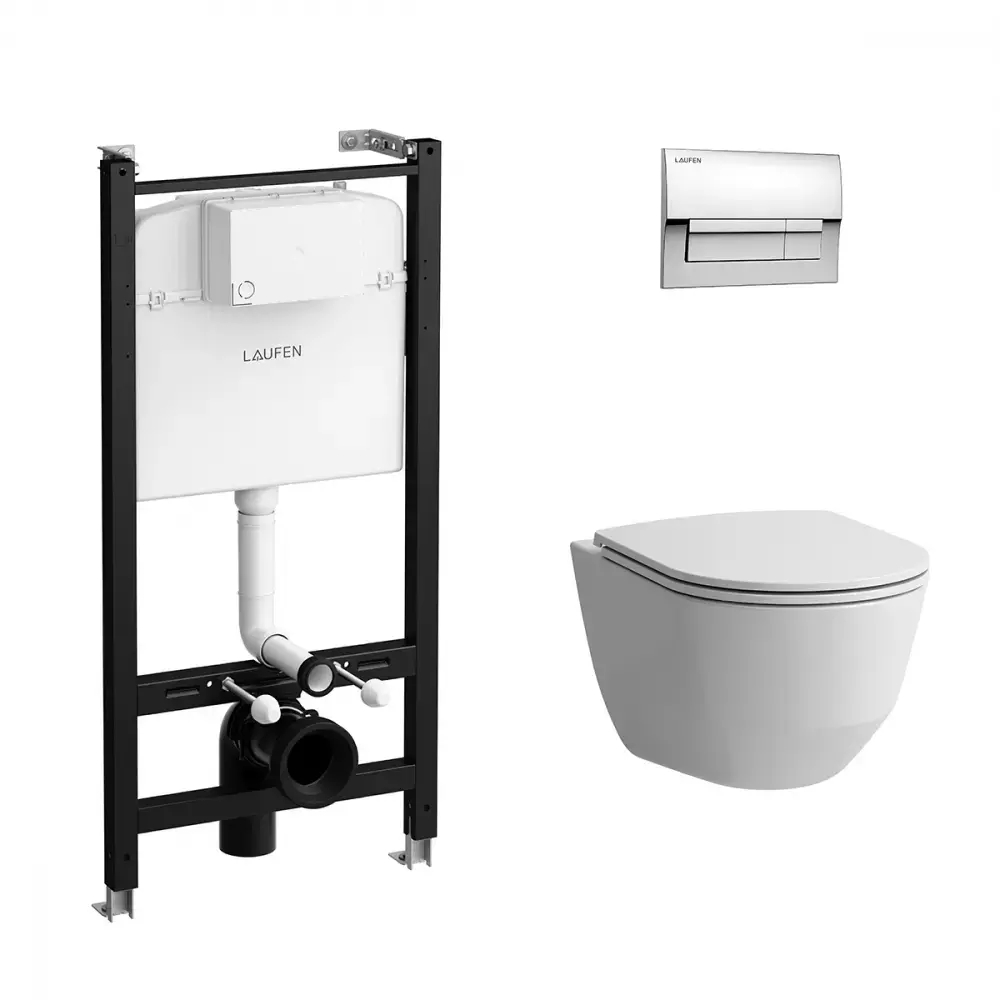 Купить Инсталляция с безободковым унитазом Laufen Pro Z.RU93.0.761.5 клавиша хром