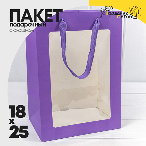 Пакет подарочный 18х25х13см с окошком (Сиреневый)