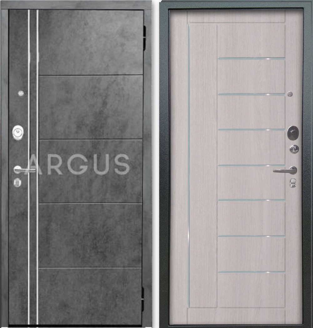 Входная дверь Аргус Люкс 3К 2П Лофт бетон темный / Фриза ларче светлый,молдинг хром