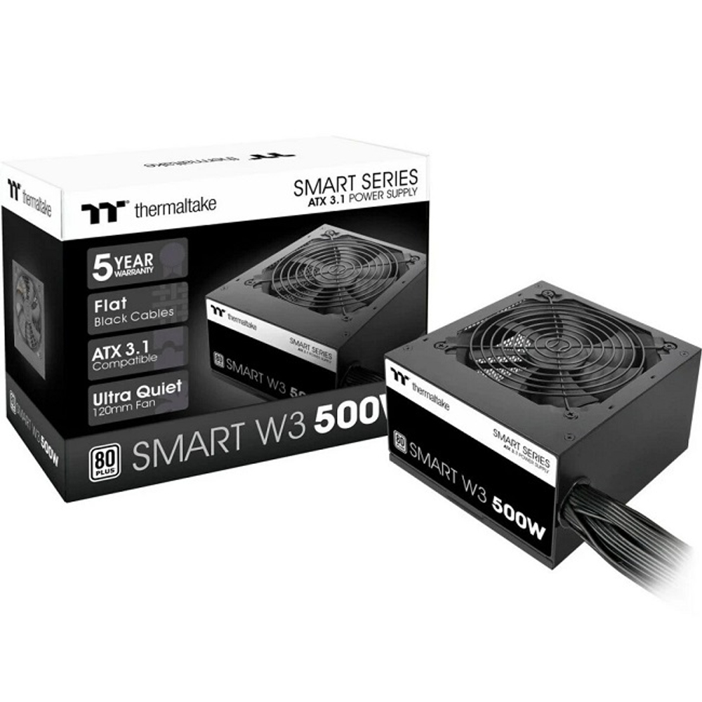 Блок питания Thermaltake 500W Smart W3, 120 мм, 80 PLUS Standard (PS-SPW-0500NNFAWE-1)