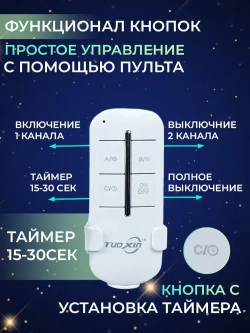 Пульт управления для световых приборов 2 канала, крепление на стену для пульта в комплекте, функция выключения, отмена таймера, дальность 30 м.