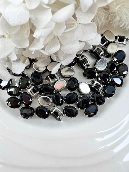 Фианит овал 6*8 мм, Черный (оправа серебро)