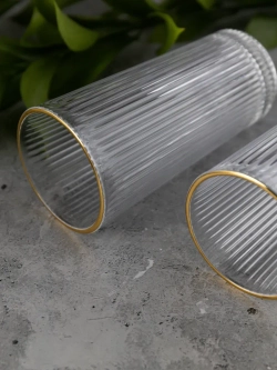 Ребристые бокалы для виски, 330 мл. 6 шт. с золотой каймой