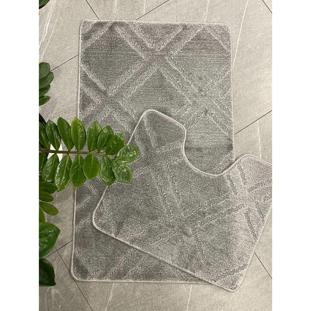 Комплект ковриков для ванной и туалета My Crystal 60*100 и 50*60 Плитка,Ромб,серый