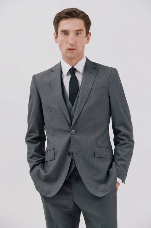 Мужской классический костюм тройка (темно-серый) В1