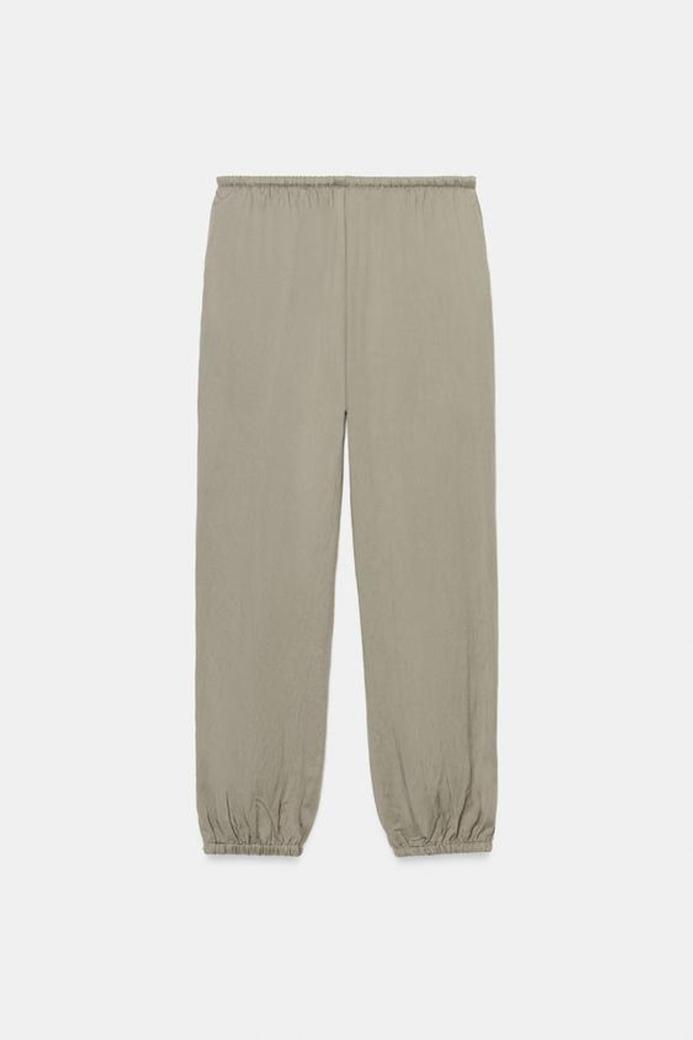 ZARA БРЮКИ-БОМБАШКИ С ЭЛАСТИЧНЫМ ПОЯСОМ, СЕРО-КОРИЧНЕВЫЙ