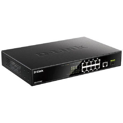D-Link DGS-1010MP/A1A Неуправляемый коммутатор с 9 портами 10/100/1000Base-T, 1 портом 1000Base-X SFP (8 портов PoE 802.3af/at, PoE-бюджет 125 Вт)