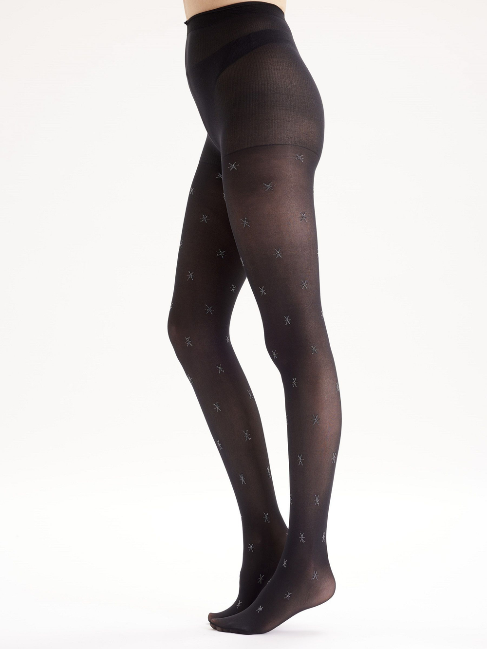 Колготки со звездами из люрекса (Размер: S-M-L) (Цвет: черный)