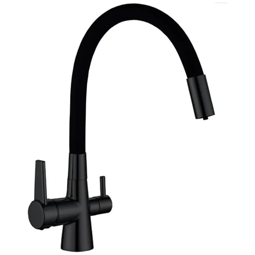 Смеситель для кухни 35к HB76859-7 HAIBA с вых. для питьевого фильтра с/отв п/гайку ГИБКИЙ ЧЕРНЫЙ^