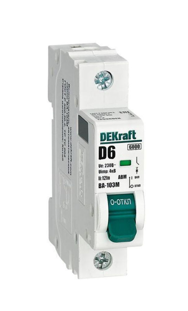 Выключатель автоматический модульный 1п D 6А 6кА ВА-103M без теплозащиты DEKraft 12536DEK