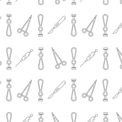 Шприц, скальпель, тупой зубчатый крючок, иглодержатель Гегара