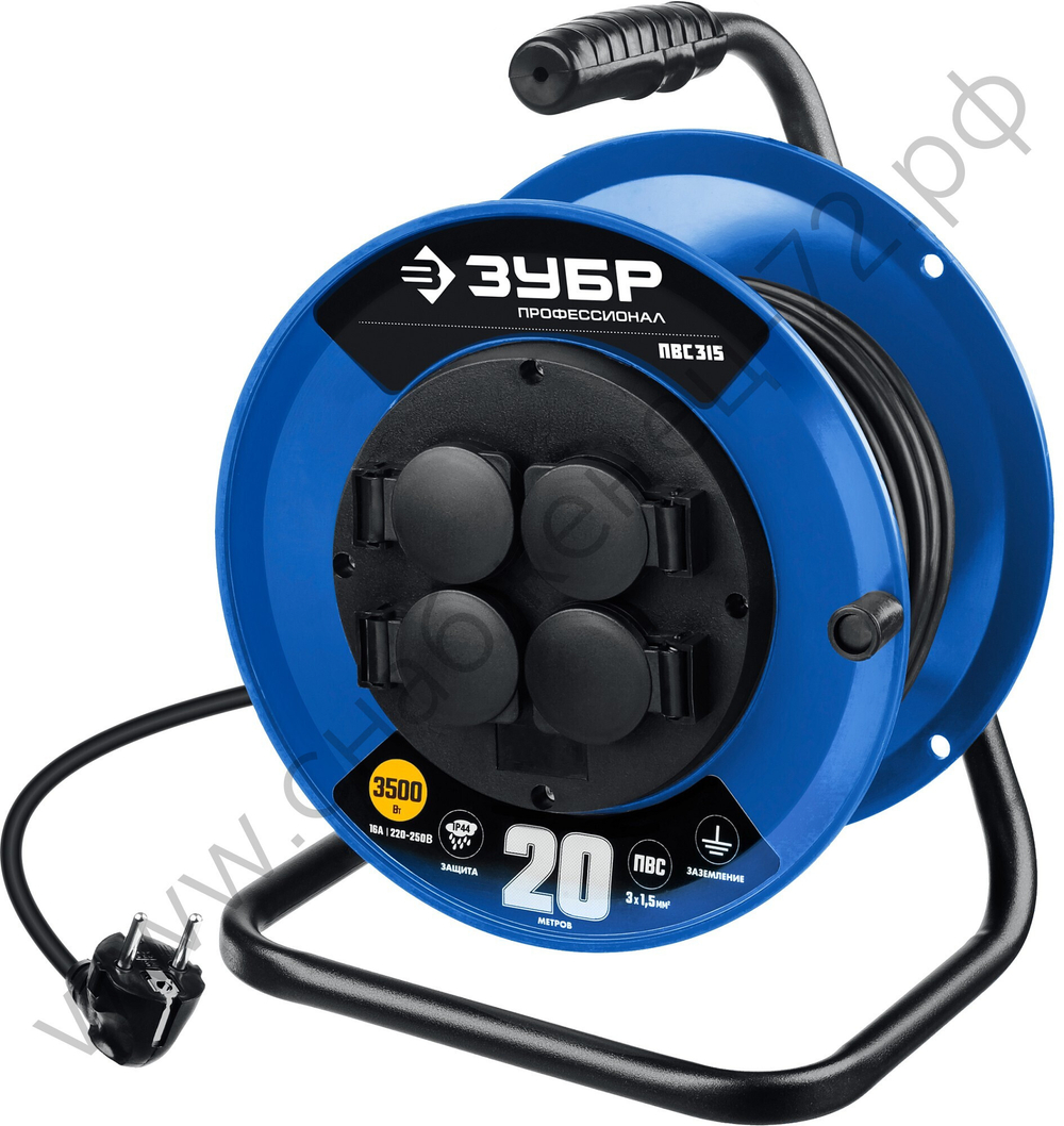 ЗУБР ПВС-315 ПВС 3х1.5 20м 3500Вт IP44, Силовой удлинитель на катушке (55081-20)