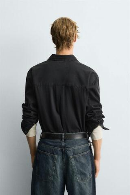 ZARА ХЛОПКОВАЯ РУБАШКА С ЭФФЕКТОМ ПОТЕРТОСТИ, ЧЕРНЫЙ