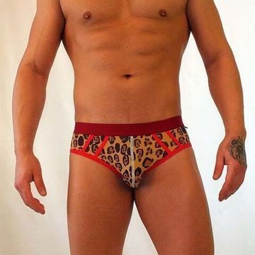 Трусы мужские брифы леопардовые с красной резинкой Van Baam VB-422-AN022