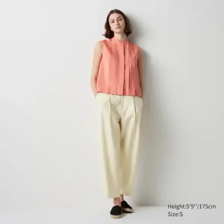 UNIQLO БЛУЗКА БЕЗ РУКАВОВ ИЗ ЛЬНЯНОЙ СМЕСИ, РОЗОВЫЙ