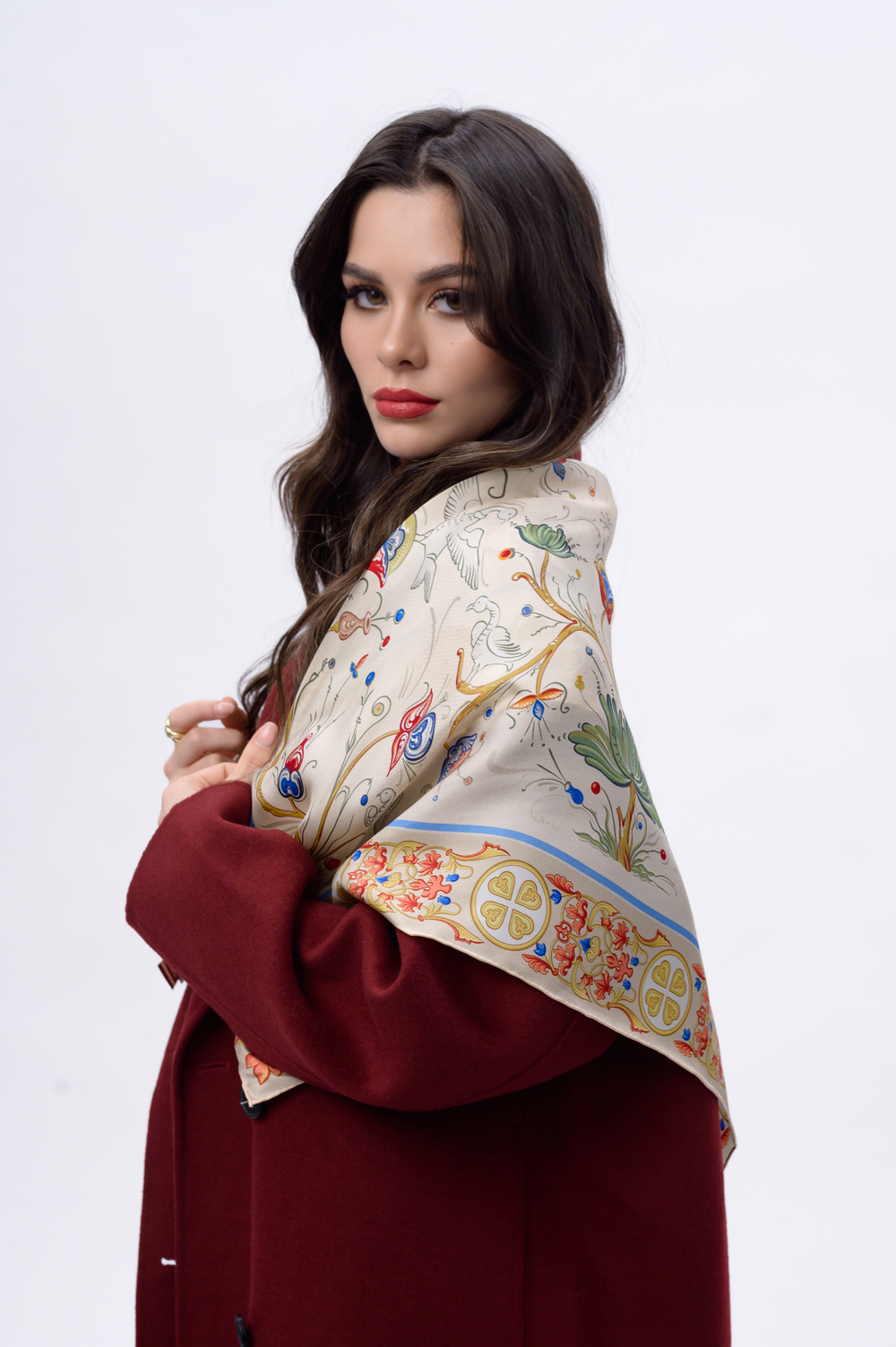 Платок «Зачатьевская роспись. Райский сад» 100% шёлк