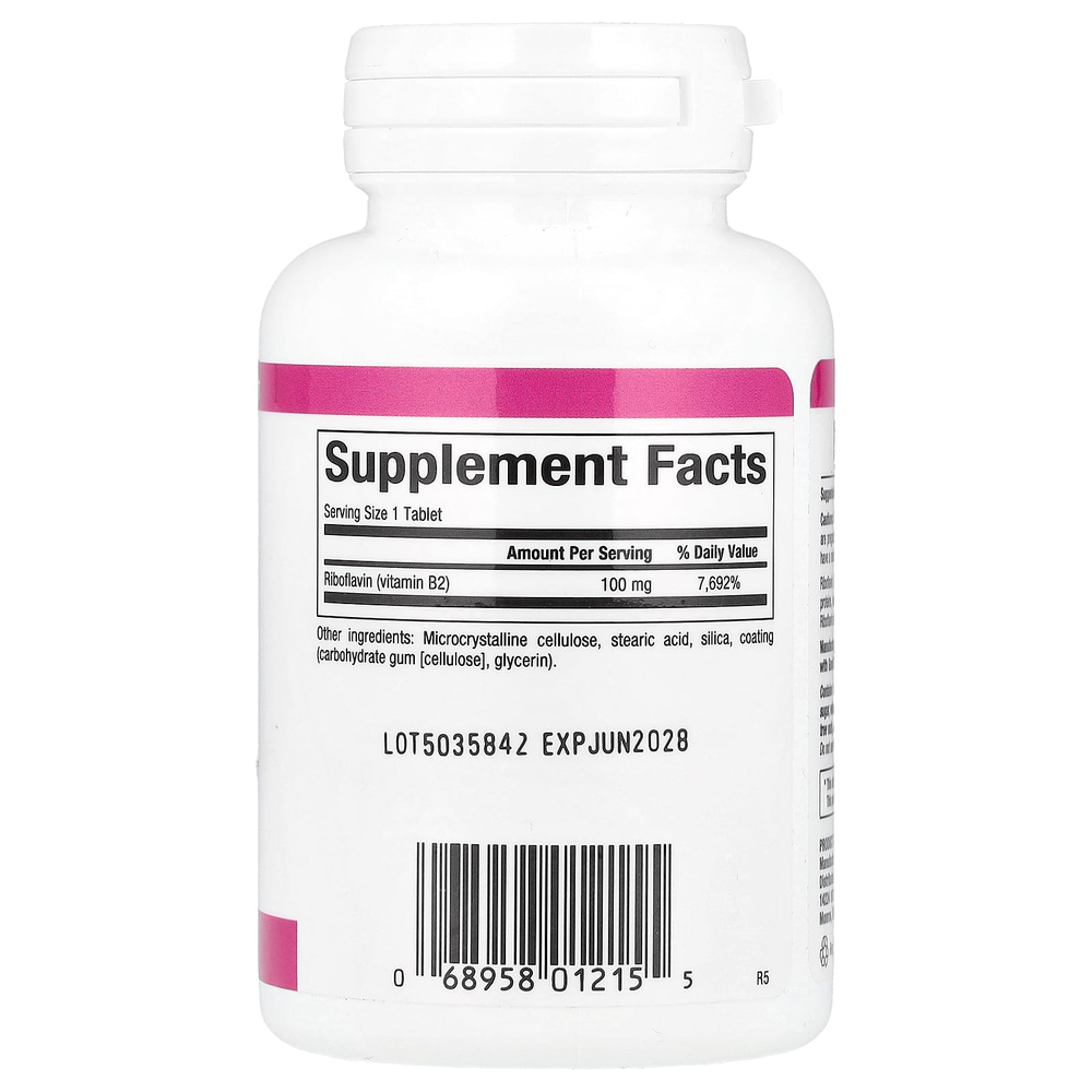 Natural Factors, витамин В2, рибофлавин, 100 мг, 90 таблеток