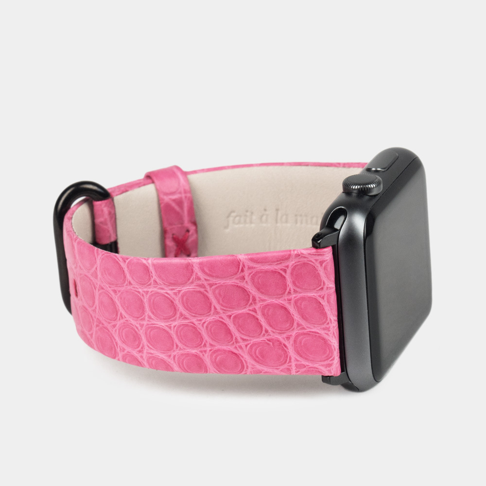 Ремешок для Apple Watch 44/45/46 mm из кожи аллигатора, розового цвета